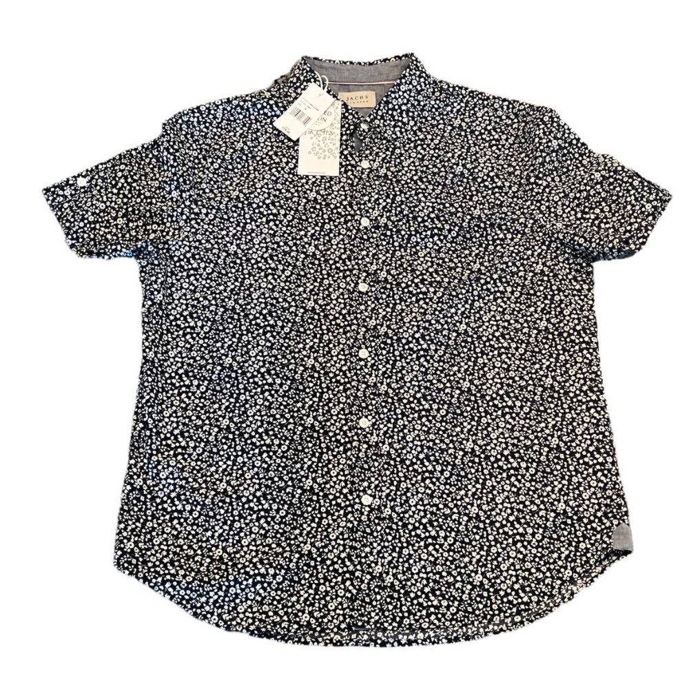 Jachs Peached Poplin Micro Floral Print Short Sleeve Cotton Casual Shirt M